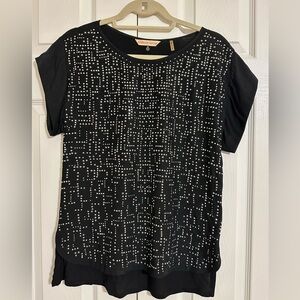 Rebecca Taylor Black Beaded Silk/Cotton Top